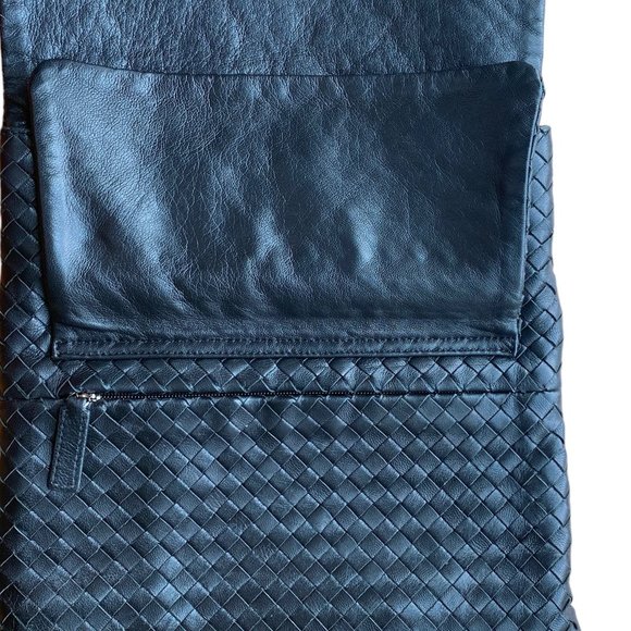 Timmy Woods Beverly Hills Woven Buttery Soft Leather Messenger Crossbody Handbag - Picture 8 of 16